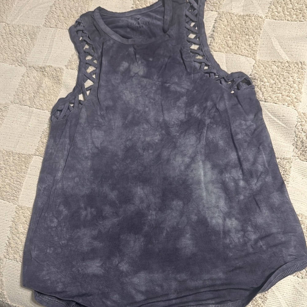 American Eagle Outfitters Gray Black Cut Out Muscle Tee